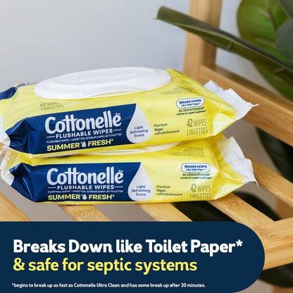 Cottonelle Toallitas desechables perfumadas Summer Fresh, 2 paquetes abatibles, 42 toallitas húmedas por paquete