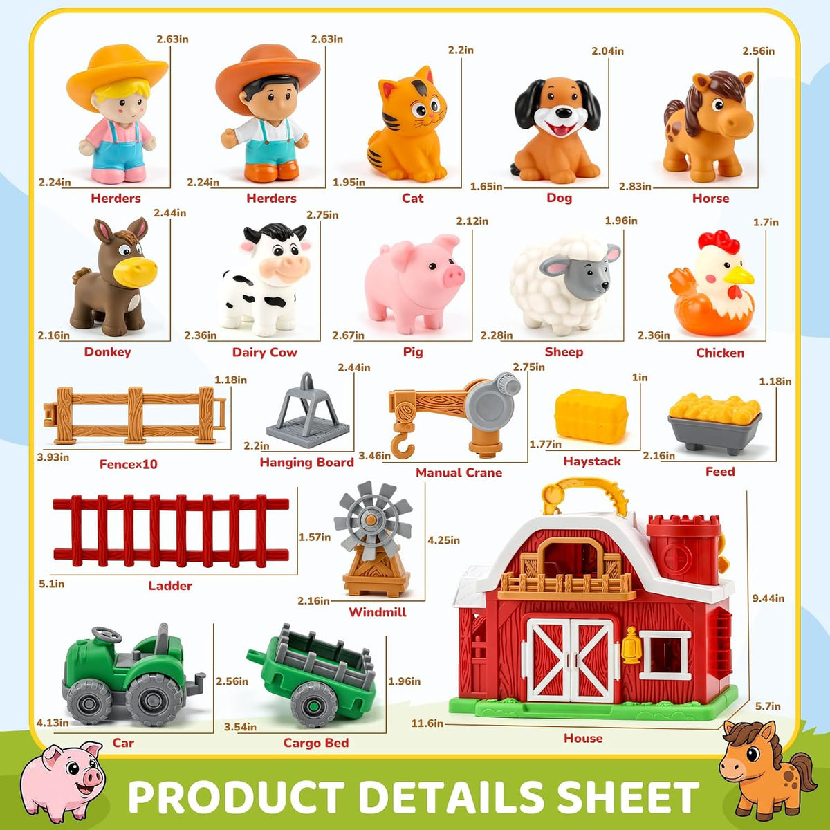 Juego de 30 piezas de animales de granja mejorados, regalos para niños pequeños de Navidad