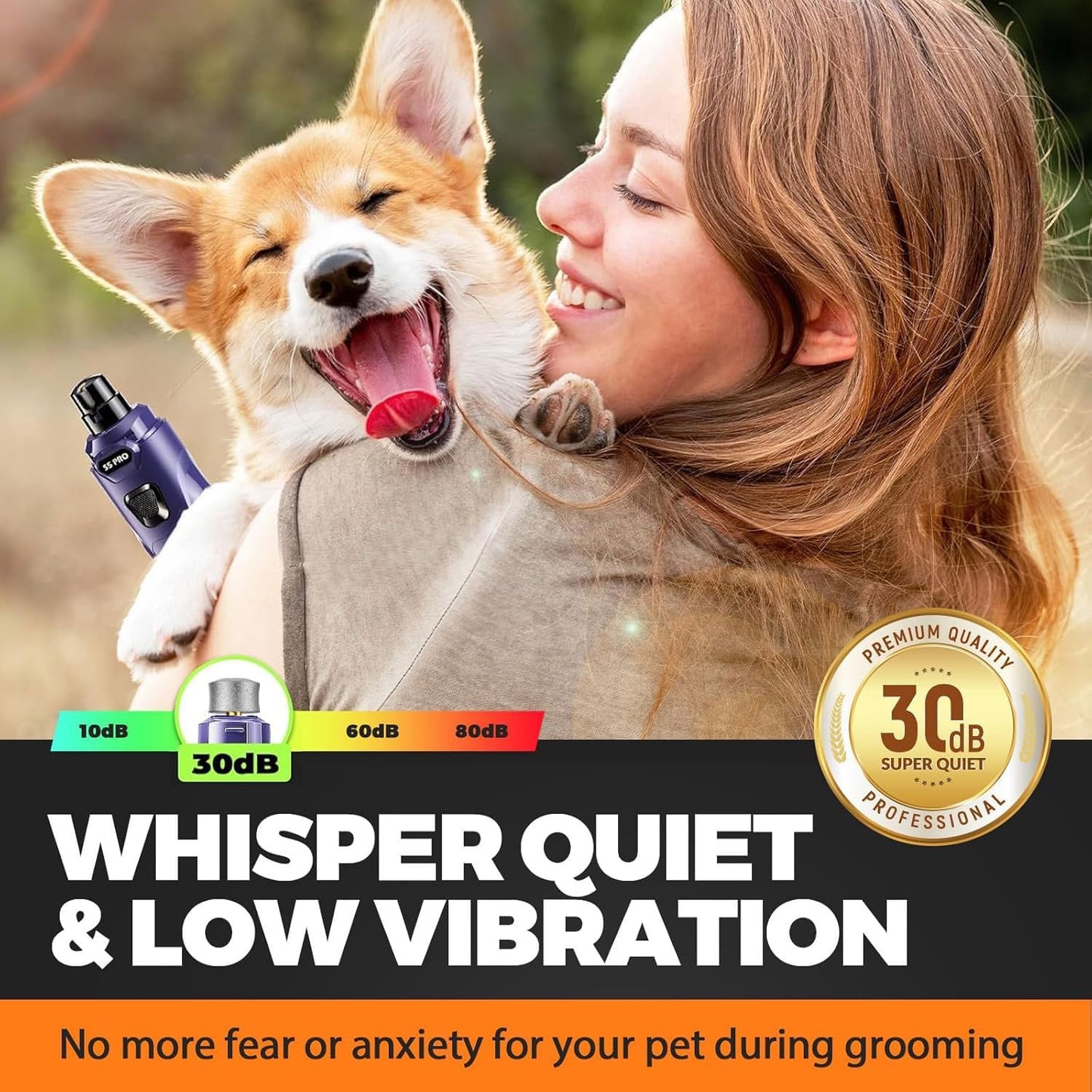 Whisper - Molinillo de uñas silencioso para perros, seguro y sin es...