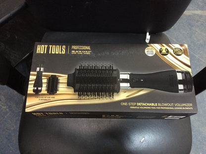 HOT TOOLS Volumizador y secador de pelo profesional de un solo paso desmontable de oro negro, barril de 2.8 pulgadas