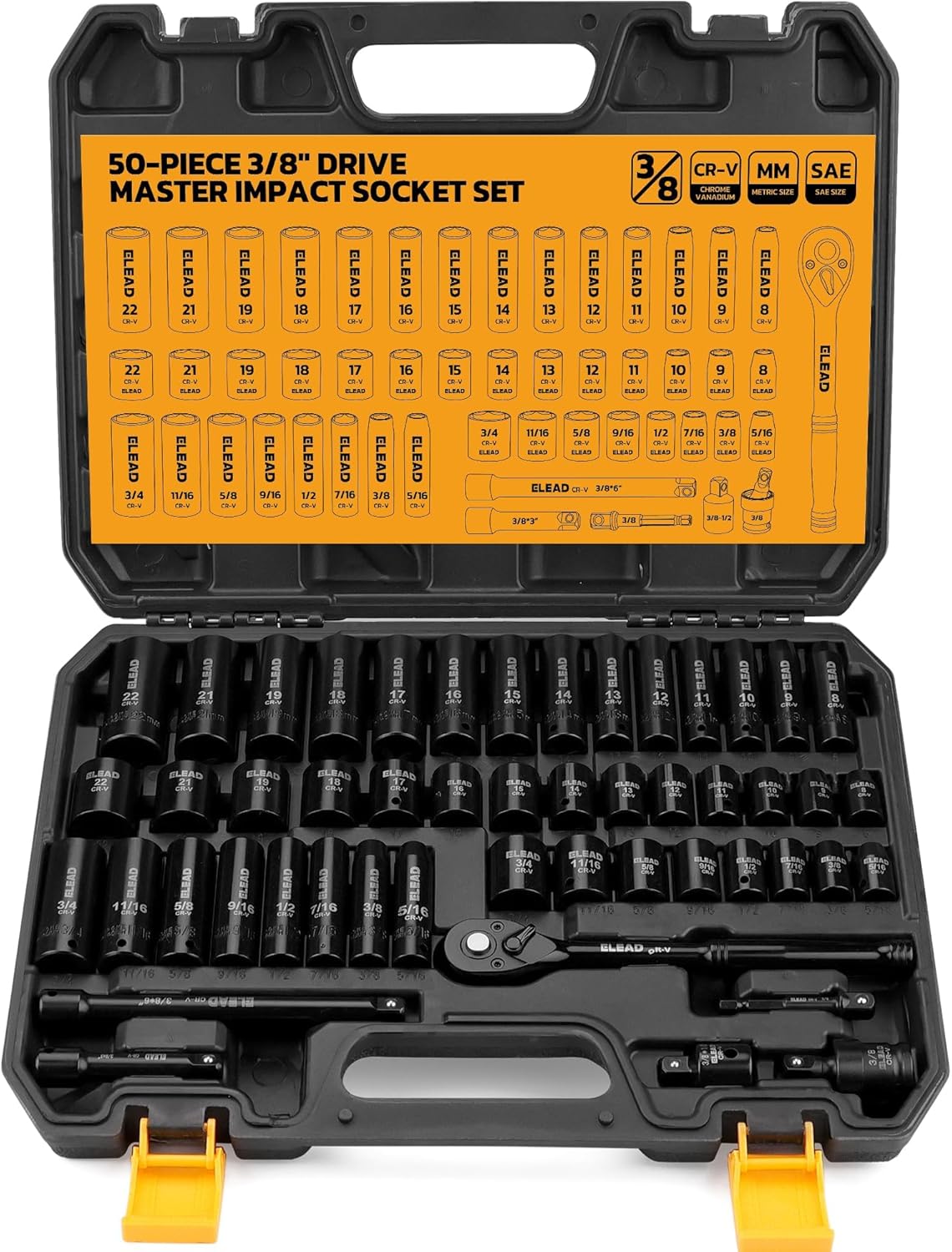 Juego de dados de impacto de 3\/8 pulgadas, juego de 50 piezas de d...