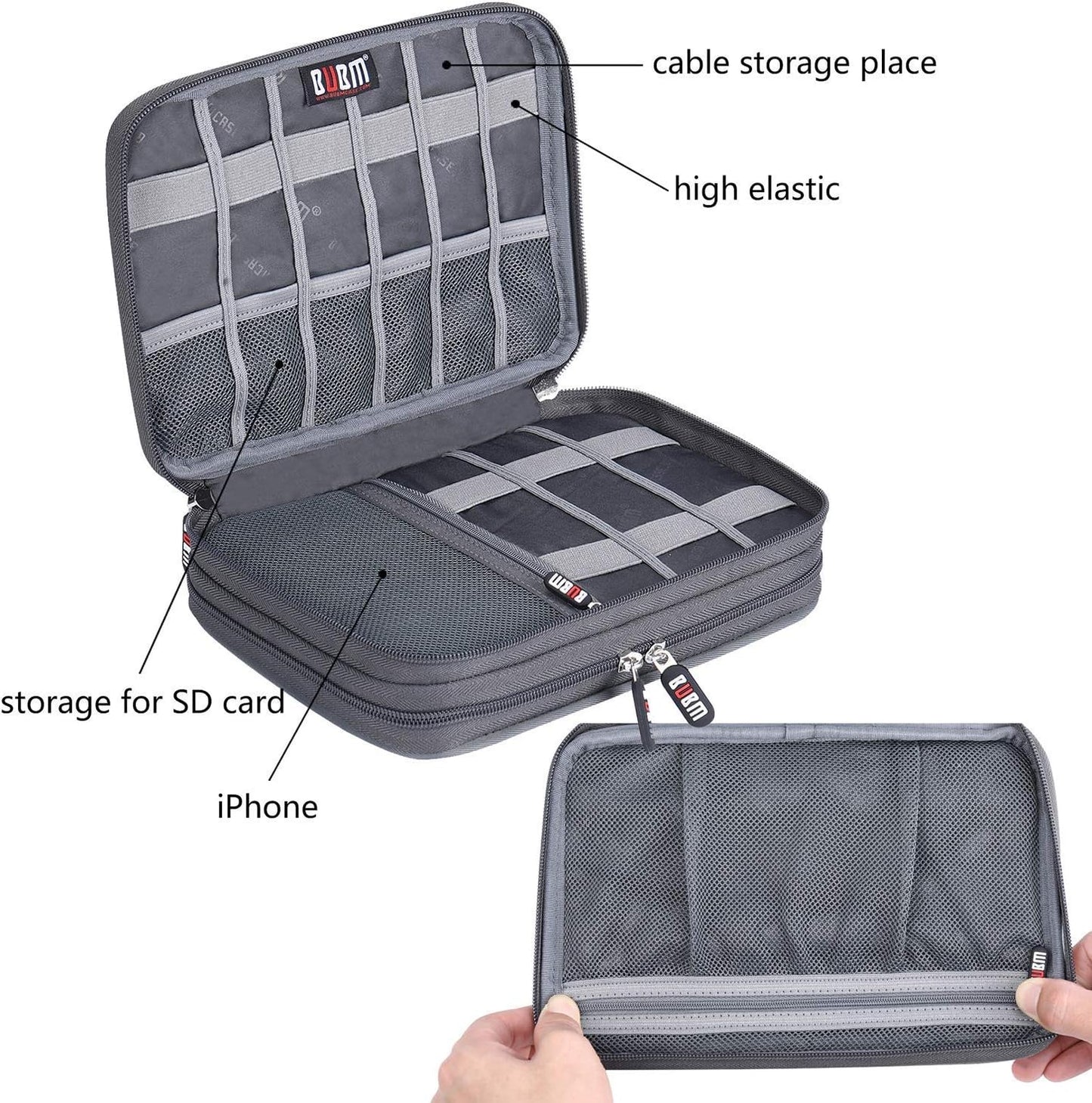 Bolsa organizadora de cables electrónicos, bolsa de almacenamiento portátil de doble capa para accesorios digitales electrónicos para funda de tarjeta SD, unidad flash USB, cables de carga, cargador