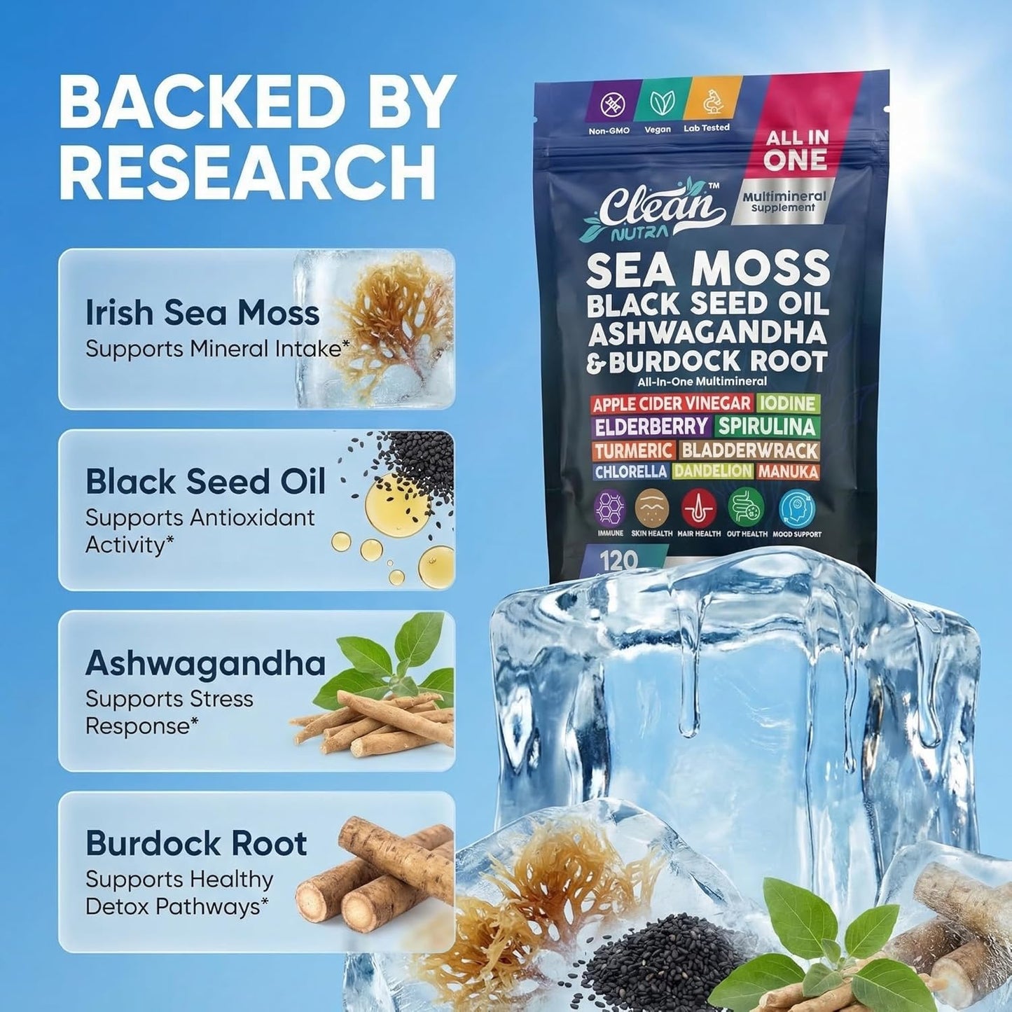 Clean Nutraceuticals Aceite de semilla negra de musgo marino Ashwag...