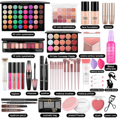 Kit completo de maquillaje para mujer, incluye base de sombra de ojos, paleta de sombra de ojos, brochas de maquillaje para adolescentes y niñas, juego de regalo de maquillaje todo en uno para mujeres