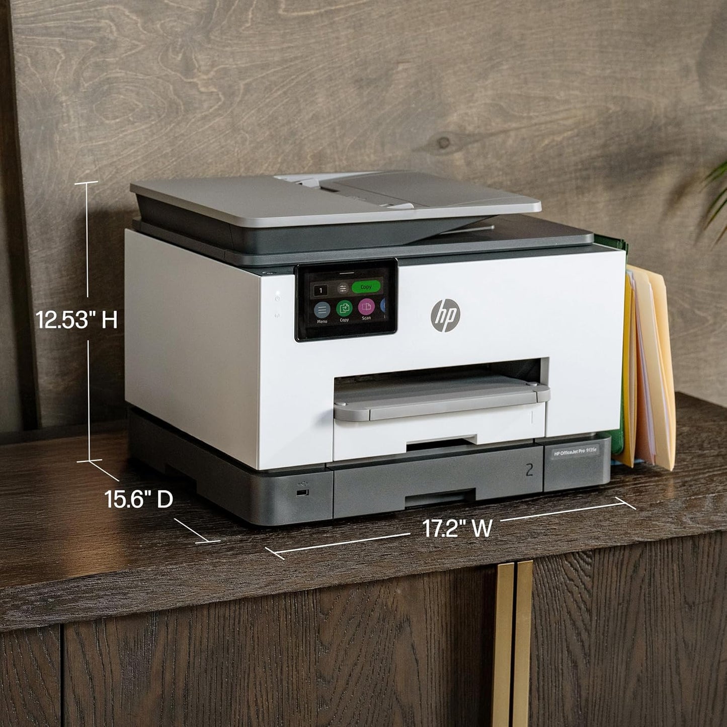 HP OfficeJet Pro 9135e Impresora inalámbrica todo en uno a color por inyección de tinta, imprime, escanea, copia, fax, ADF, impresión a doble cara ideal para la oficina, prueba de 3 meses de tinta