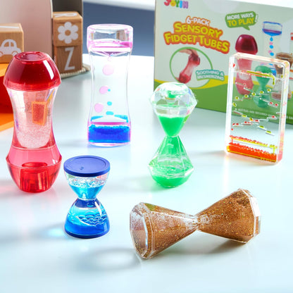JOYIN 6 tubos sensoriales antiestrés para niños con autismo, botellas sensoriales de agua calmante para aliviar el estrés, juguetes silenciosos para el aula, calma en las esquinas, premios y juguete