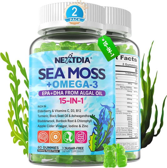 Paquete de 2 gomitas de musgo marino para hombres y mujeres, vegana...