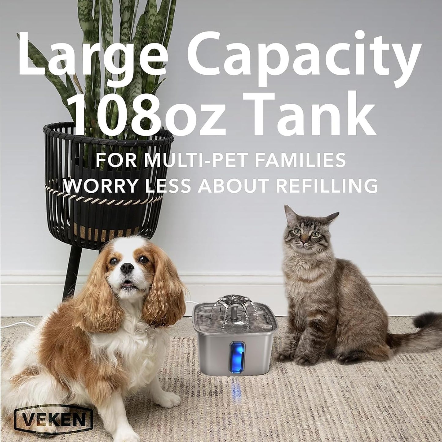 Veken - Filtro de agua para gatos de acero inoxidable ganador del p...
