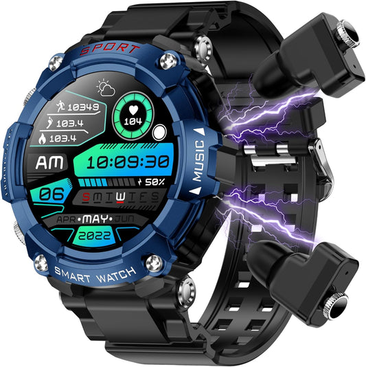 ATEVIX Reloj inteligente con auriculares para hombres, reloj redond...