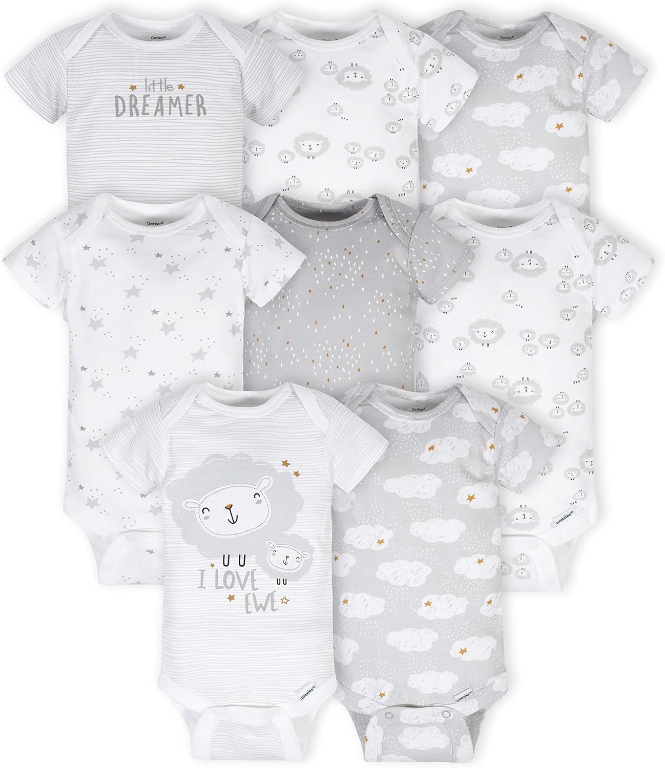 Gerber Mamelucos Bodies unisex de manga corta para bebé, paquete de 8