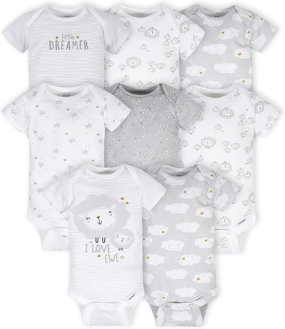 Gerber Mamelucos Bodies unisex de manga corta para bebé, paquete de 8