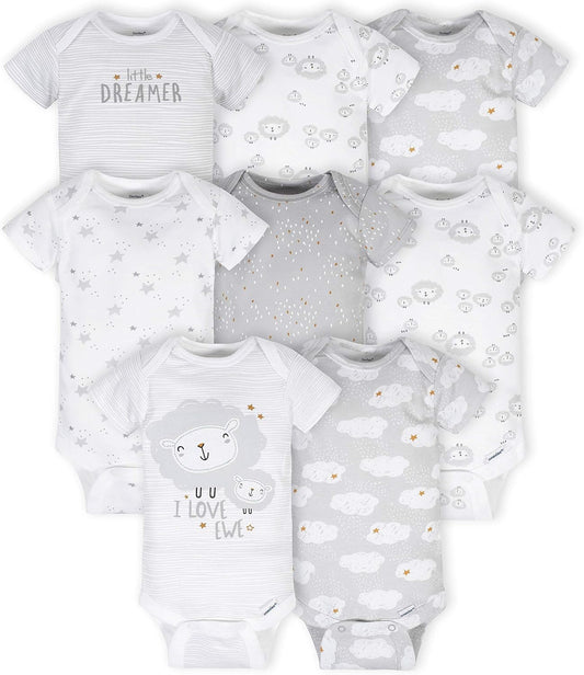 Gerber Mamelucos Bodies unisex de manga corta para bebé, paquete de 8