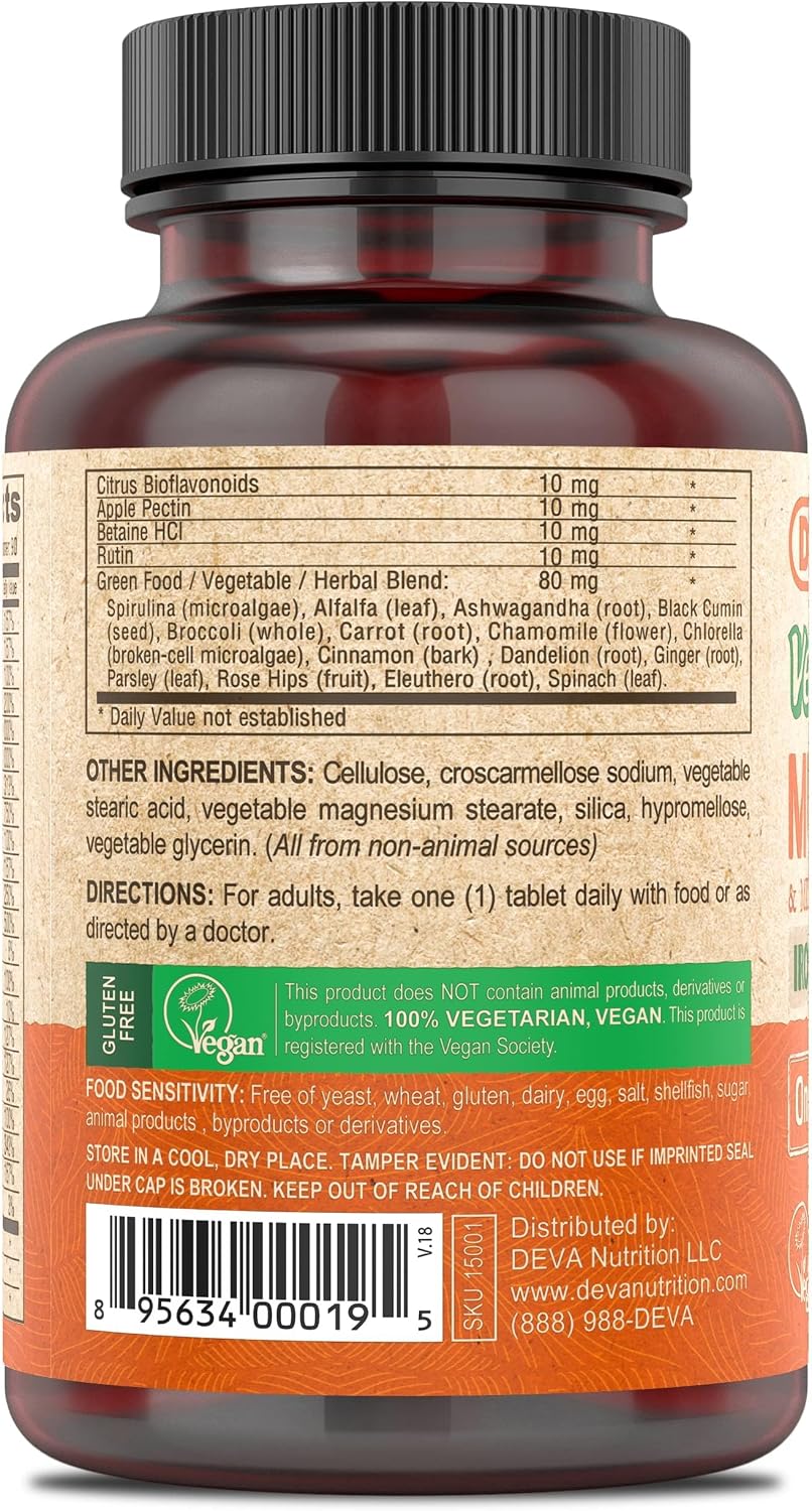 DEVA Suplemento multivitamínico y mineral vegano, fórmula diaria de...