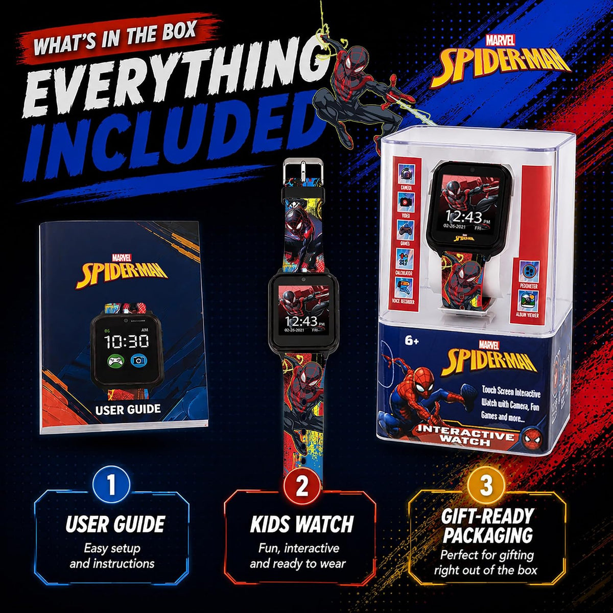 Reloj inteligente Marvel Spider-Man para niños: características div...