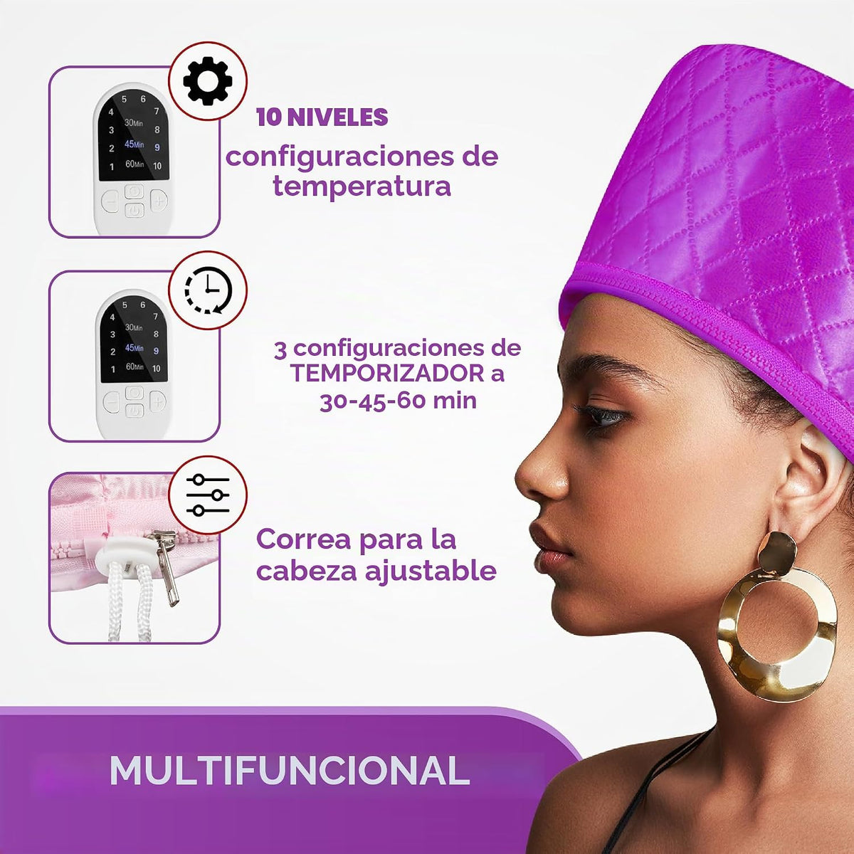 Gorro de vapor para acondicionamiento profundo con 10 niveles de ca...