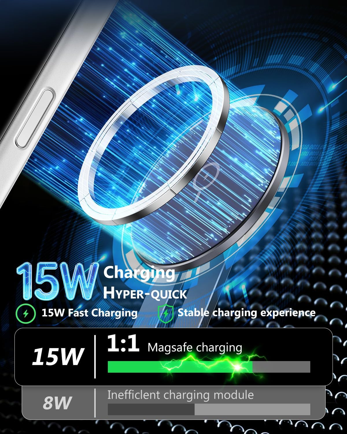 Cargador de soporte para teléfono Tesla: soporte inalámbrico de 15 W para Tesla Model 3/Y Accesorios 【 Imán N52 más fuerte + ajustable en 360° + diseño plegable? Soporte de coche para iPhone