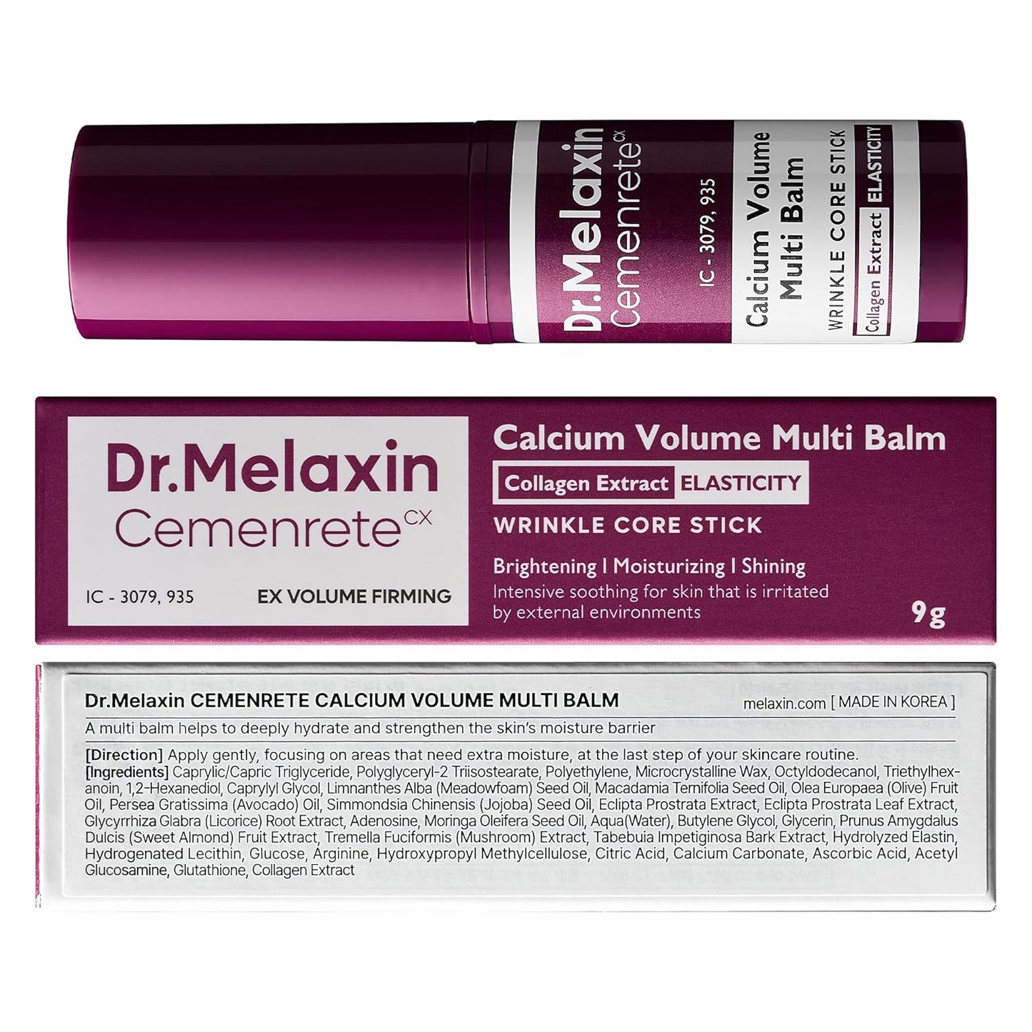 Dr.Melaxin Cemenrete Calcio Multi Bálsamo 9g Cuidado de la Piel Coreano Todo en Uno Calcio Stick Colágeno Arrugas Tratamiento Facial y de Ojos Bálsamo