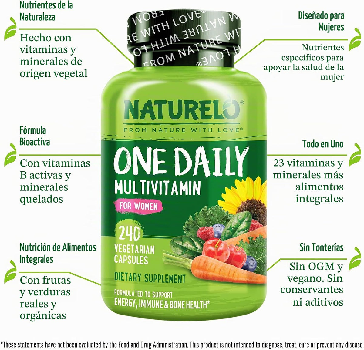 NATURELO One Daily Multivitamínico para mujeres con vitamina B12, 2...