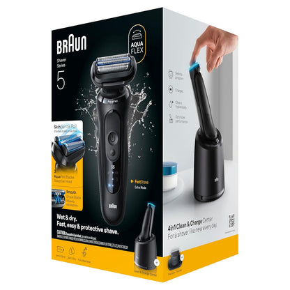 Braun Maquinilla de afeitar eléctrica para hombres Serie 5, afeitadora de barba, afeitadora eléctrica, recortadora de precisión, centro de limpieza y carga 4 en 1, S5 5160cc