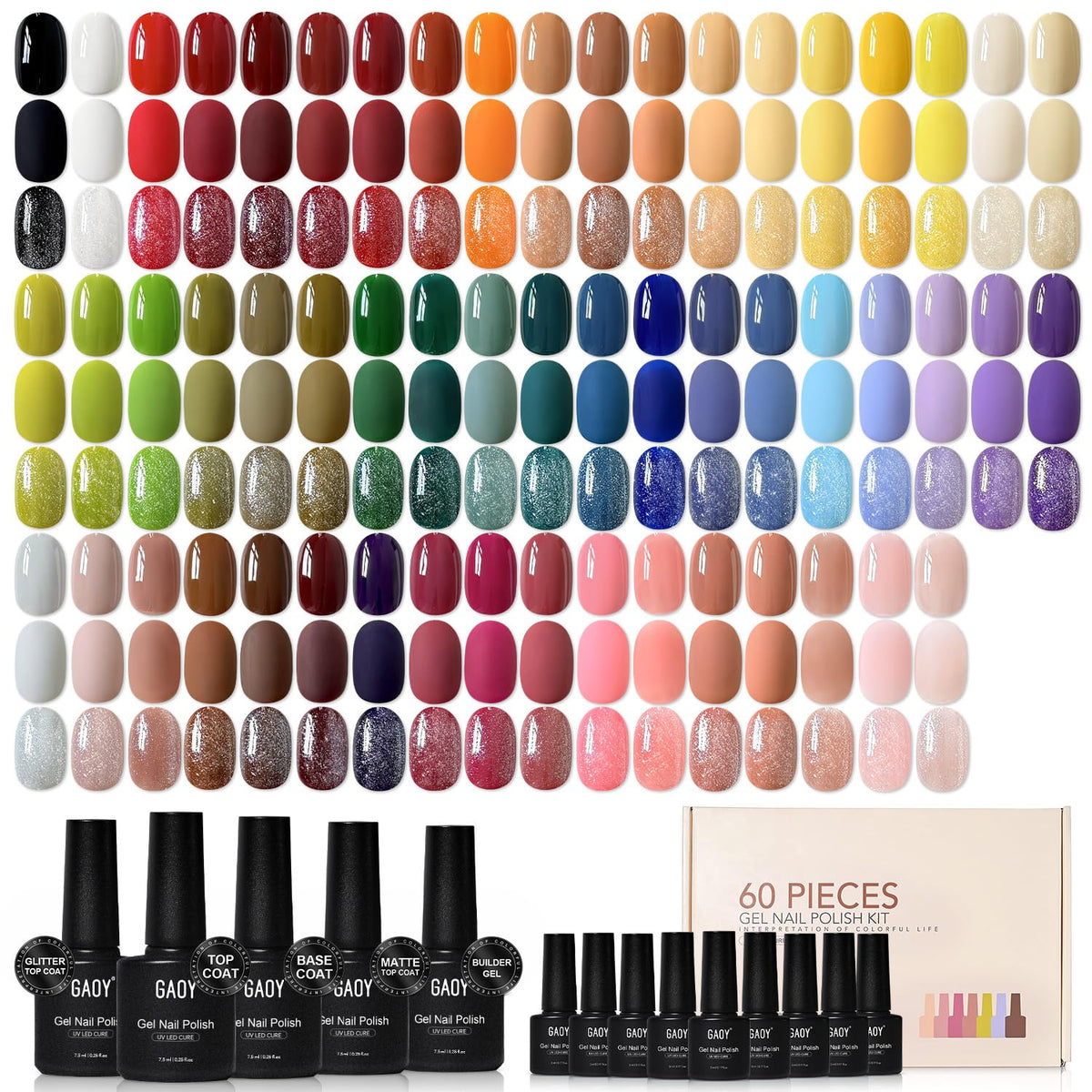 GAOY - Juego de 60 esmaltes de uñas de gel, 55 colores en casa | Co...