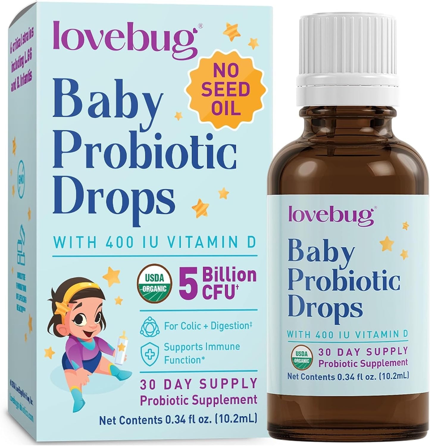 LOVEBUG Gotas probióticas para bebés - Probióticos orgánicos para e...