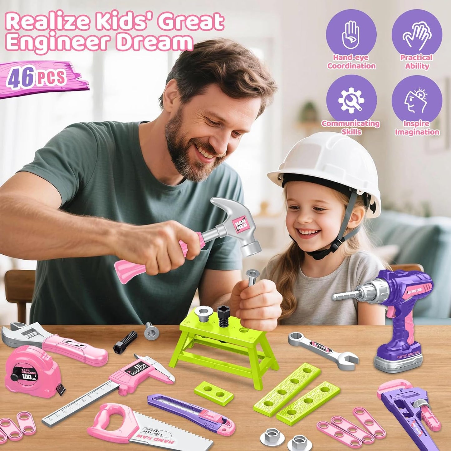 Set de herramientas para niños 46 piezas, juego de herramientas par...