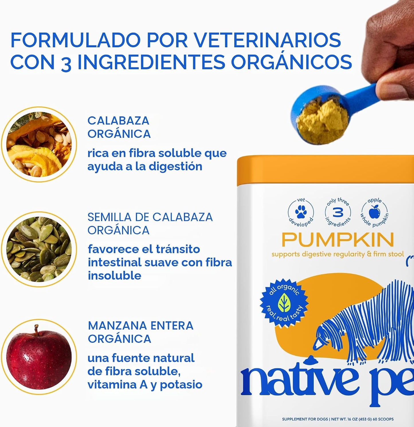 Native Pet Calabaza para perros \u2013 Polvo orgánico de puré de ca...