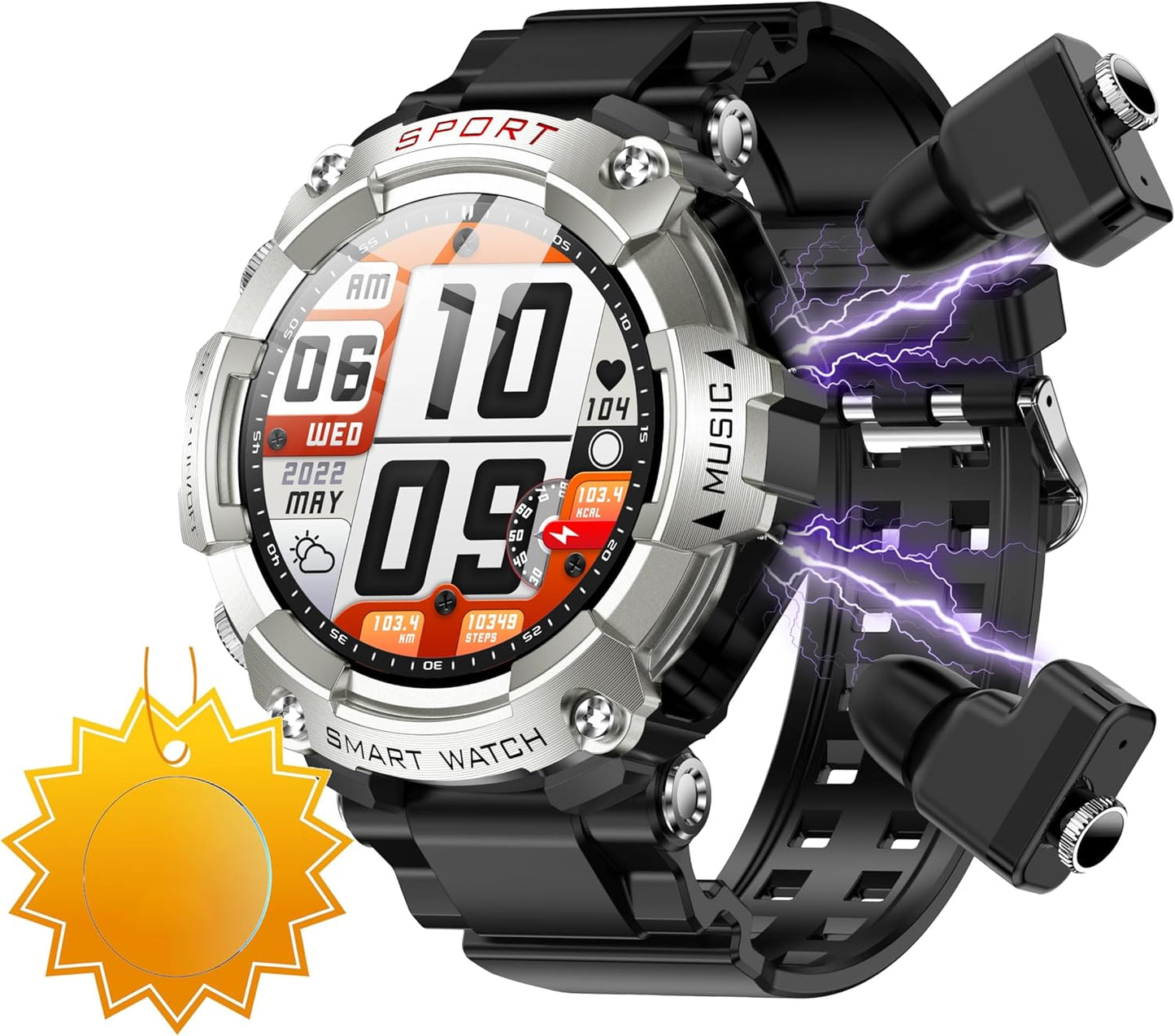 ATEVIX Reloj inteligente militar con auriculares, reloj inteligente...