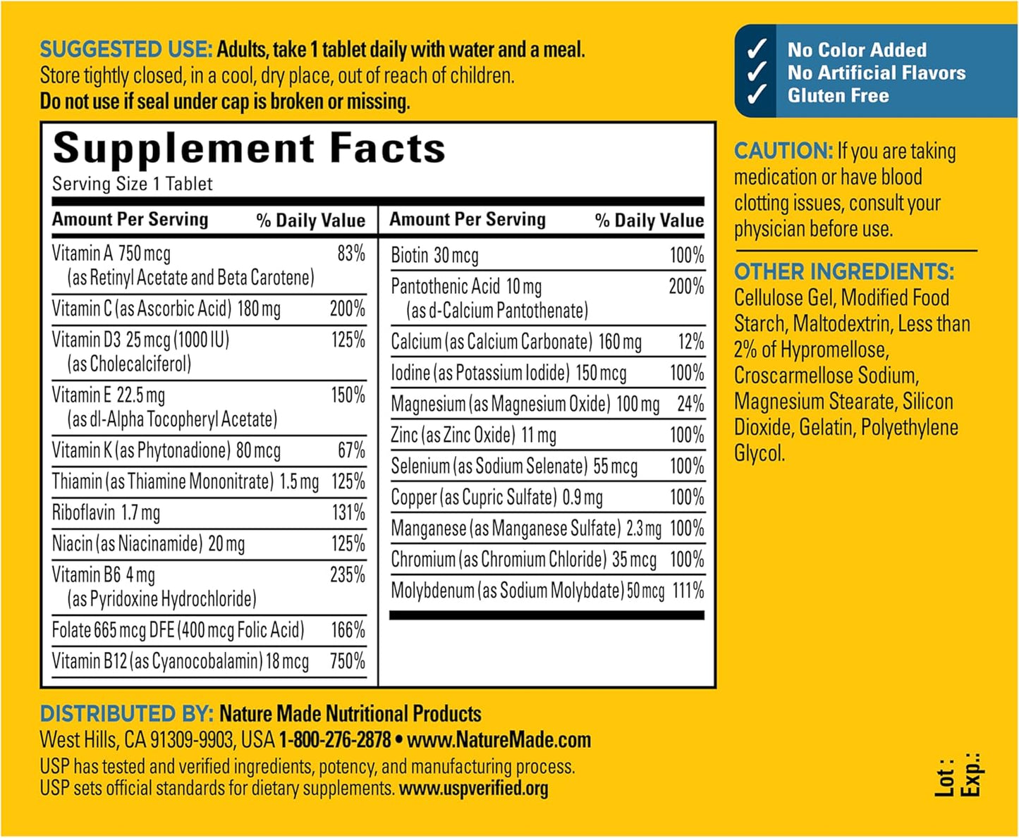 Tabletas de multivitaminas Nature Made para hombre, 90 tabletas par...