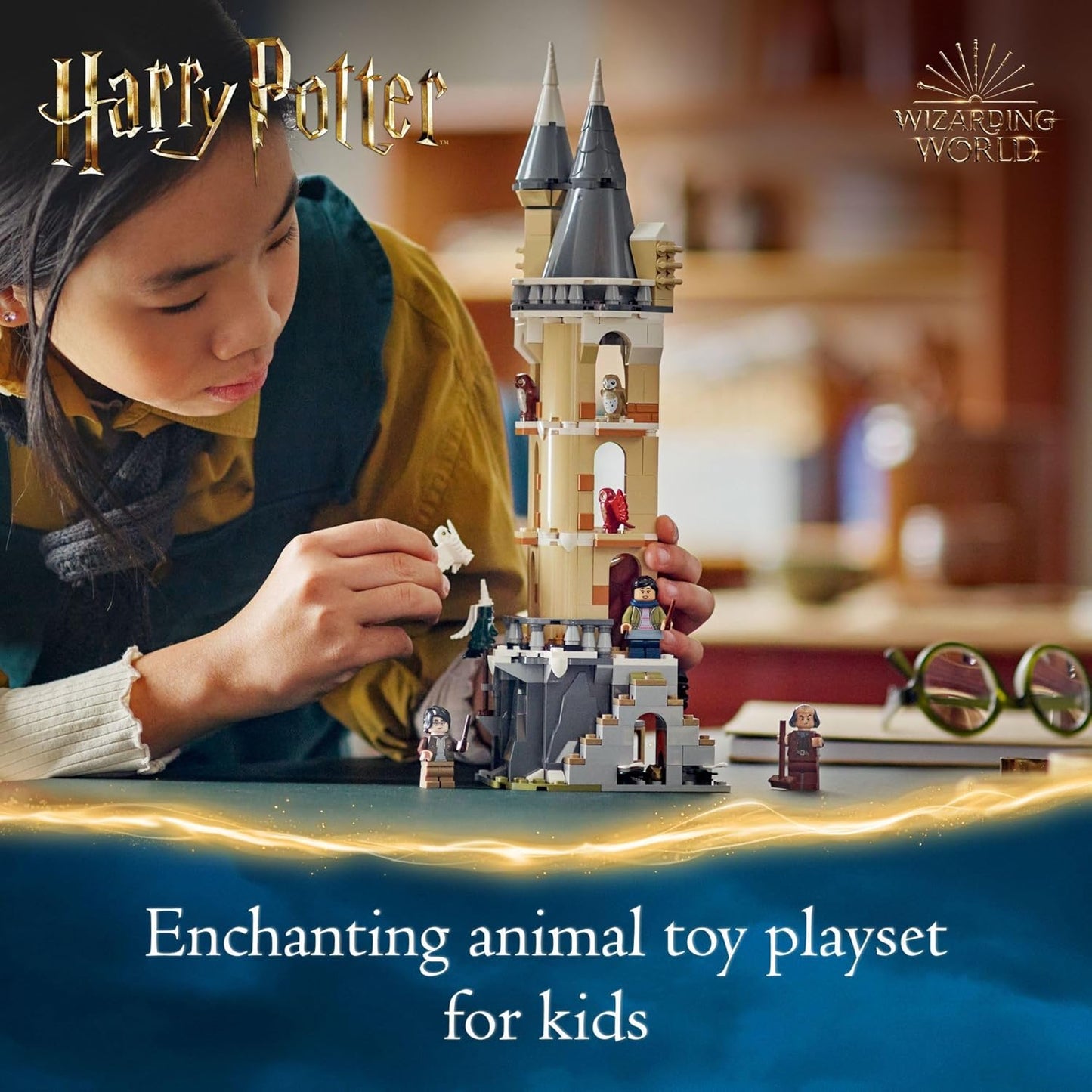 LEGO Harry Potter Castillo de Hogwarts con leonera, juguete de fantasía del mundo mágico para niñas y niños, juego de construcción del castillo de Harry Potter con 3 personajes, idea de regalo de