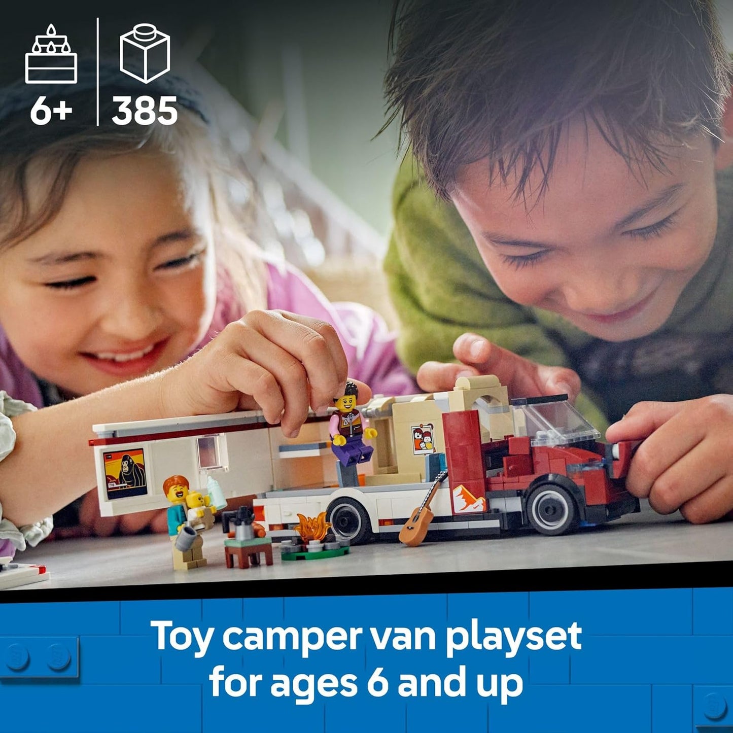 LEGO City - Furgoneta de Vacaciones de Aventura Festiva 60454 - Juego de juguetes de construcción para niños, niños y niñas a partir de 6 años - Incluye 3 minifiguras y accesorios - Idea de regalo