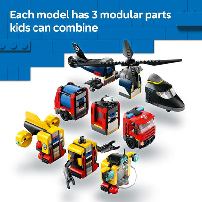 LEGO City Helicopter, camión de bomberos y submarino Remix juguete para niños, 3 juguetes de construcción en 1 para niños y niñas, a partir de 7 años, idea de regalo para cumpleaños, con 3 minifiguras