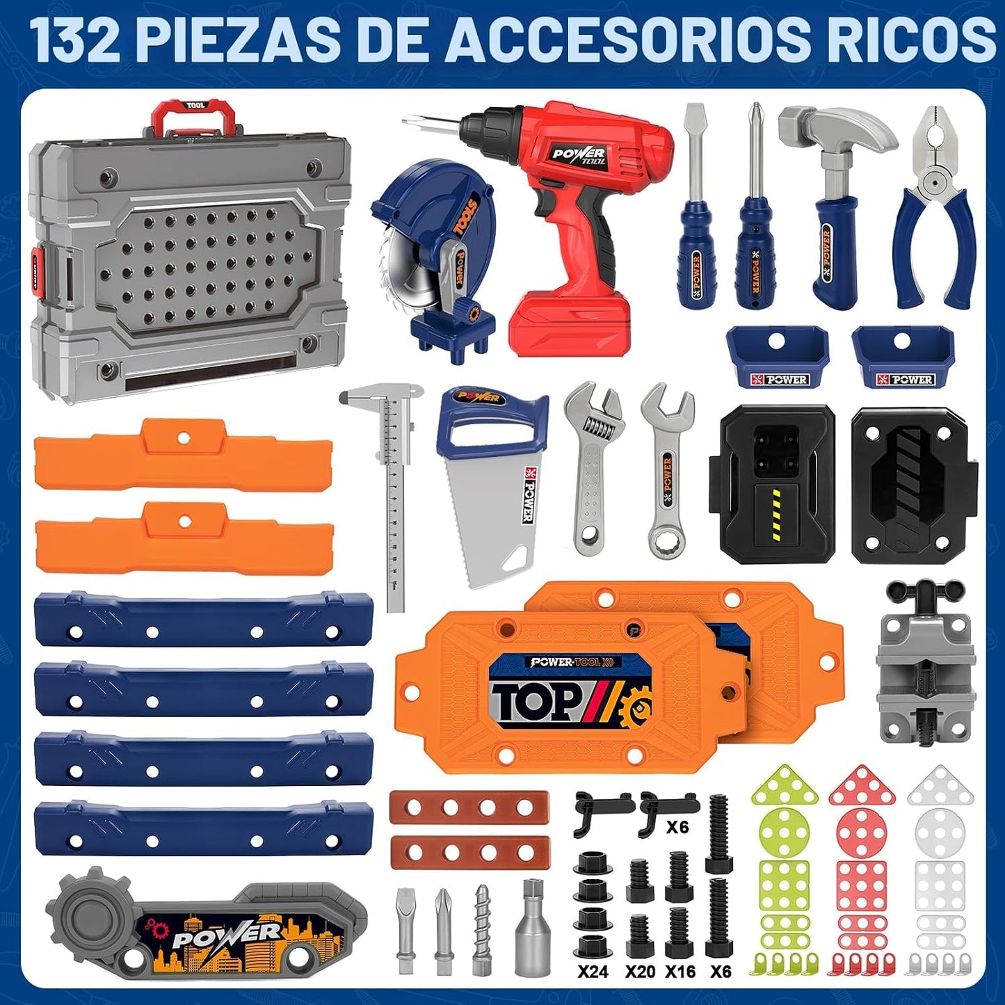 TooyBing Juego de banco de herramientas para niños con taladro eléc...