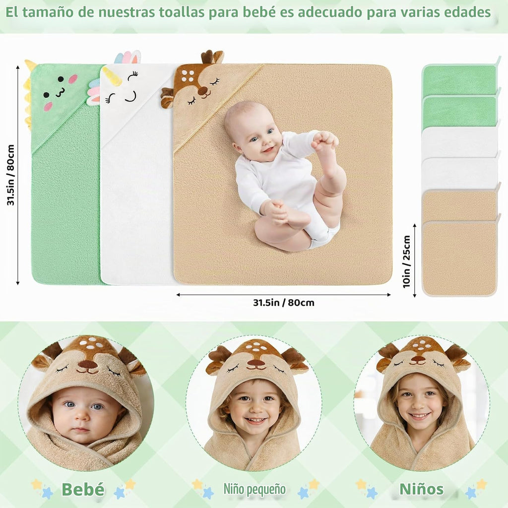 9 toallas de baño para bebés para recién nacidos (dinosaurio, unico...