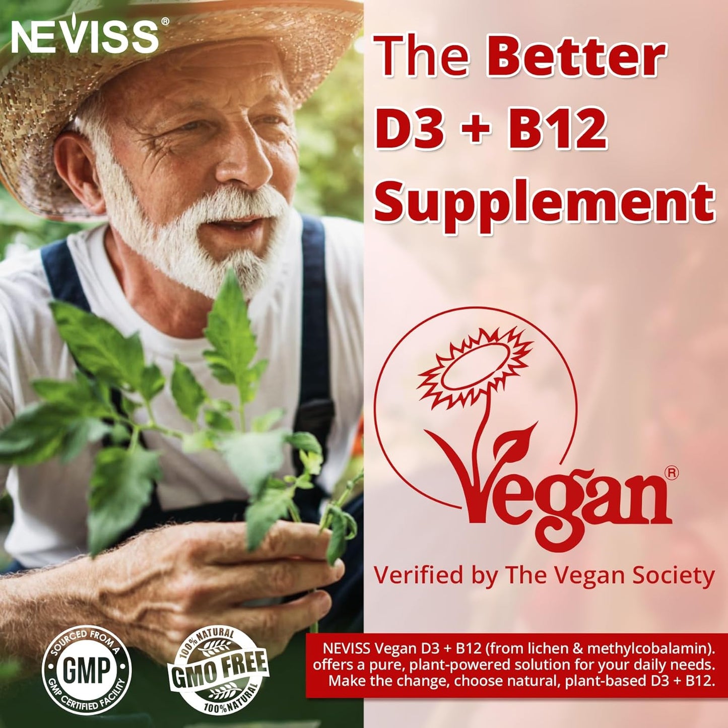 NEVISS Paquete de 2 gomitas veganas de vitamina D3 + vitamina B12,...