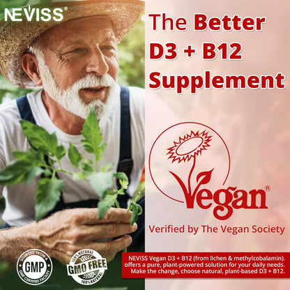 NEVISS Paquete de 2 gomitas veganas de vitamina D3 + vitamina B12,...