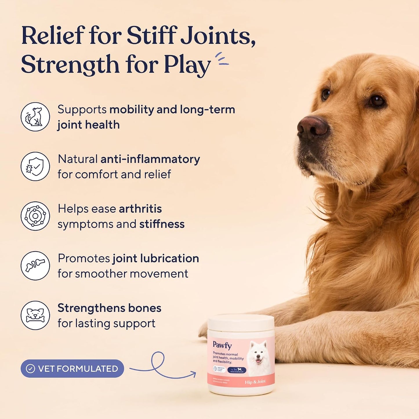 Pawfy Suplemento para cadera y articulaciones para perros con MSM y...
