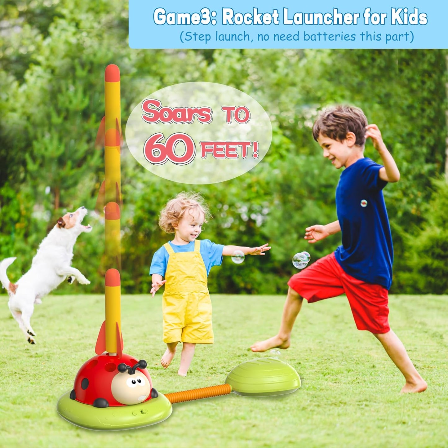 Juego de salto musical 4 en 1, juego de lanzamiento de anillos, juguetes de béisbol y lanzador de cohetes de lanzamiento por pisoteo para niños, juguetes y juegos con control remoto, juguetes para