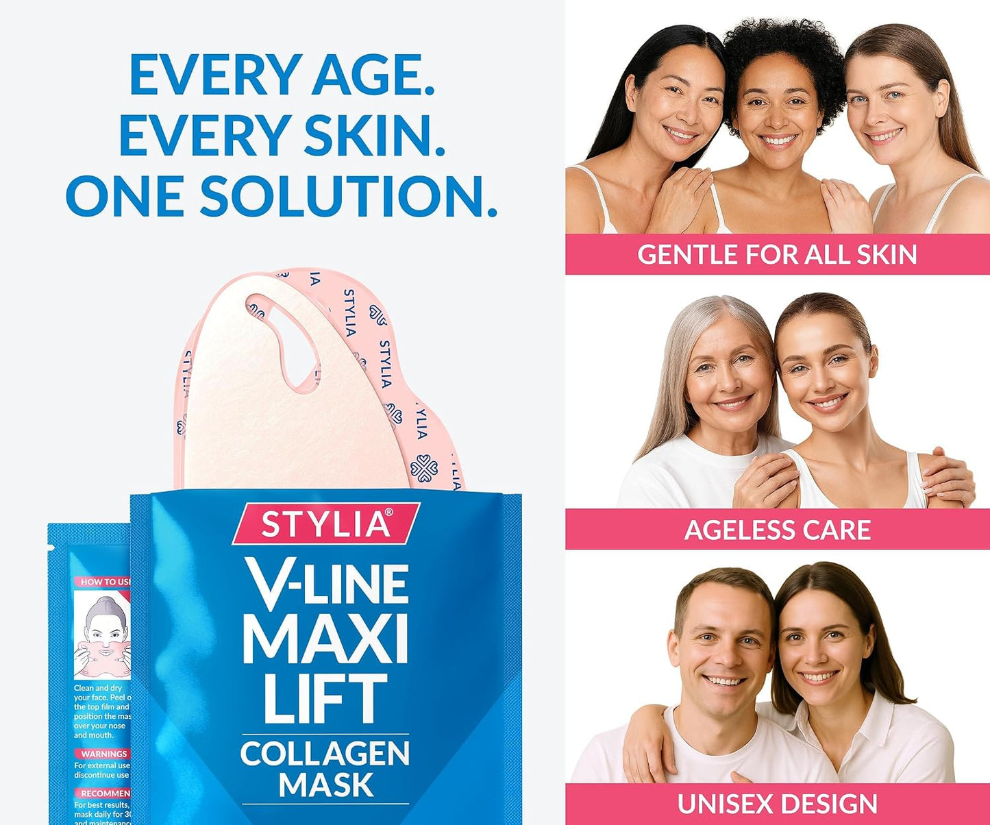 Stylia MaxiLift V-Line - Máscara facial de colágeno con elevación -...