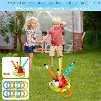 Engfa Juego de salto musical 3 en 1, juego de lanzar anillos y lanzador de cohetes pisoteador para niños, juguetes para niñas y niños de 3-5 años, juguete deportivo y al aire libre para edades de 5-7