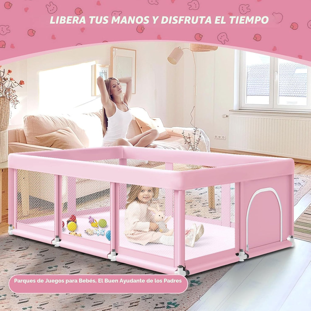 Fshibila Corralito grande de 74 x 50 pulgadas, corralito para bebés...