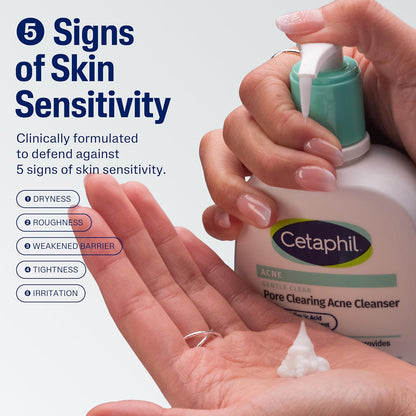 Cetaphil Limpiador Suave de Poros Transparentes para el Acné, Limpiador de Gel Espumoso para Piel Sensible y Propensa al Acné, Botella con Bomba de 8 Onzas Líquidas, Ácido Salicílico al 2%, Exfolia
