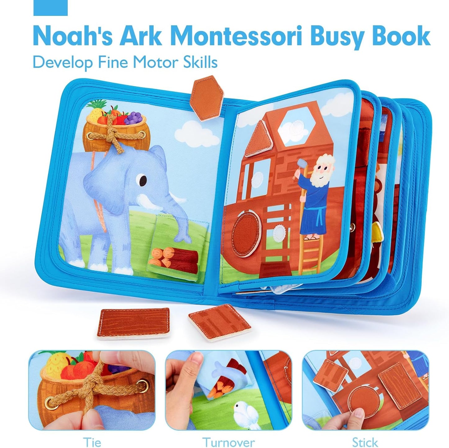 hahaland Noah's Ark Toy Busy Book para niños pequeños de 1 a 3 años - Regalos de bautismo para niños y niñas - Juguetes Montessori para niños de 1 año, aprendizaje temprano sensorial educativo