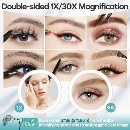 B Beauty Planet Espejo de aumento con luz 30X, espejo de maquillaje...