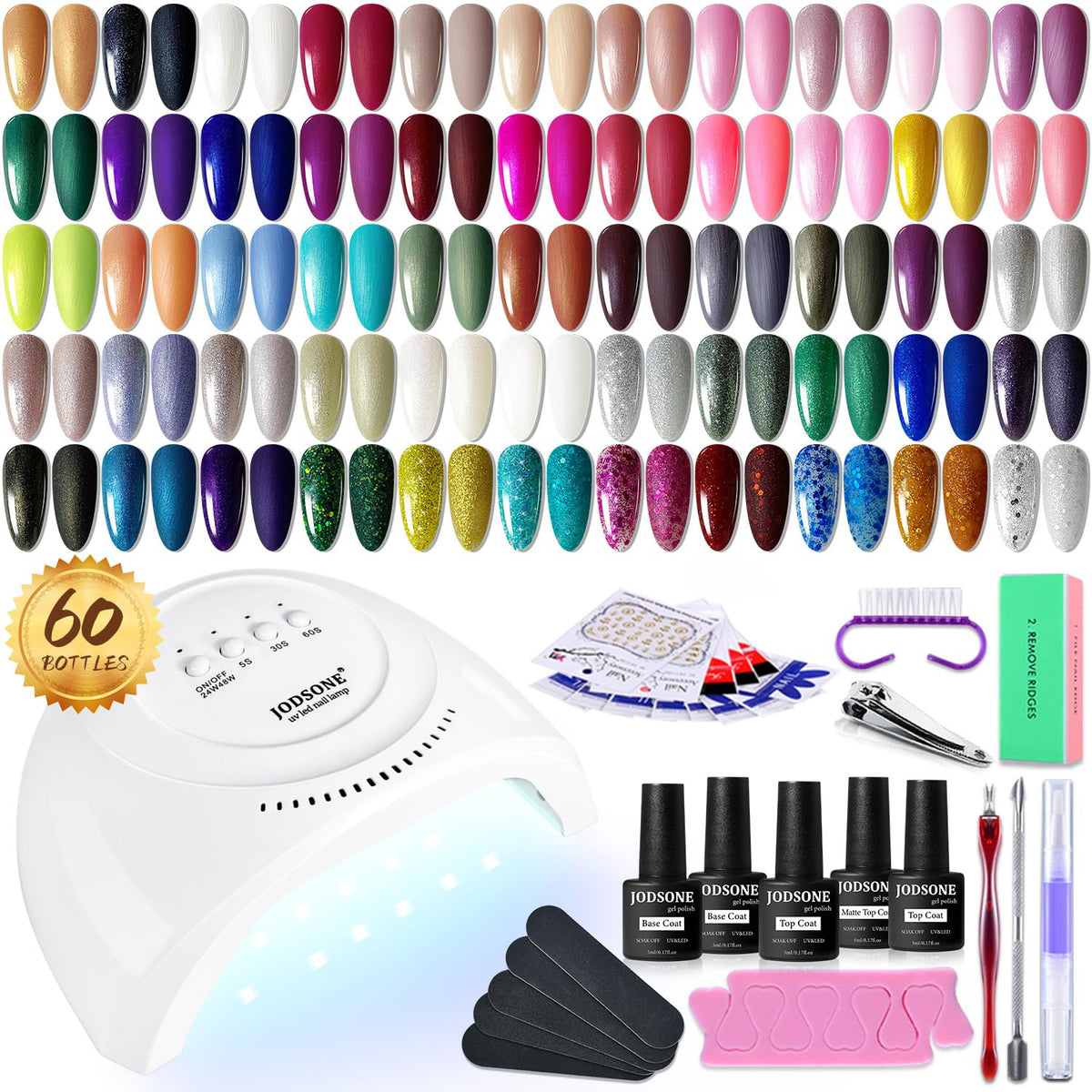 JODSONE Kit de Esmalte de Uñas en Gel de 60 Piezas con Luz UV, Capa...