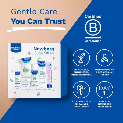 Mustela Set de regalo para recién nacidos, productos esenciales para el cuidado de la piel y el baño para bebés, natural y a base de plantas, juego de 5 artículos