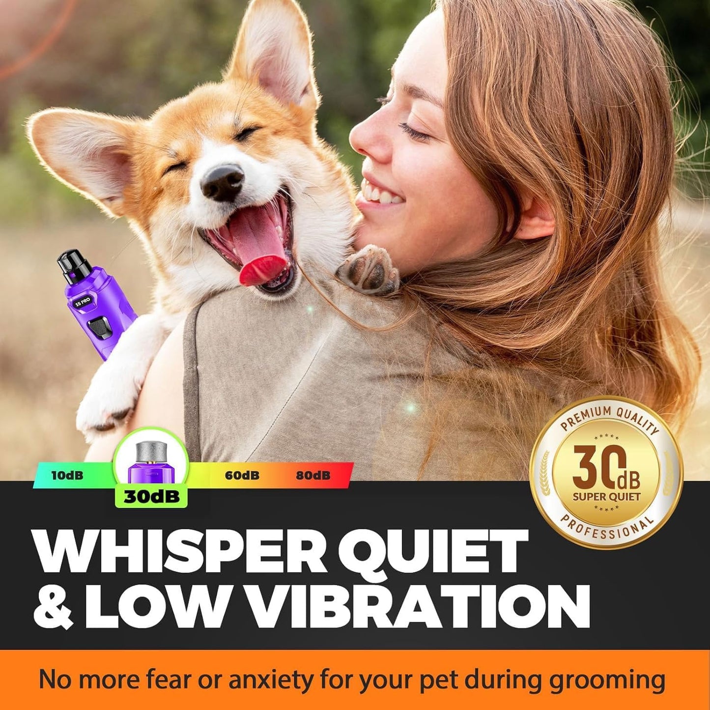Whisper - Molinillo de uñas silencioso para perros, seguro y sin es...