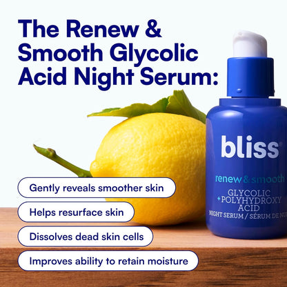 Bliss Glycolic + Polyhydroxy Acid Renew &amp; Smooth - Suero noctur...