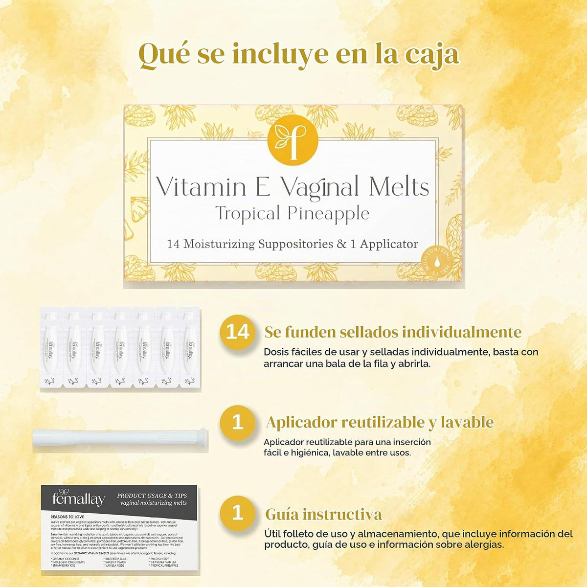 Femallay Derretimiento vaginal orgánico de vitamina E - Piña tropic...