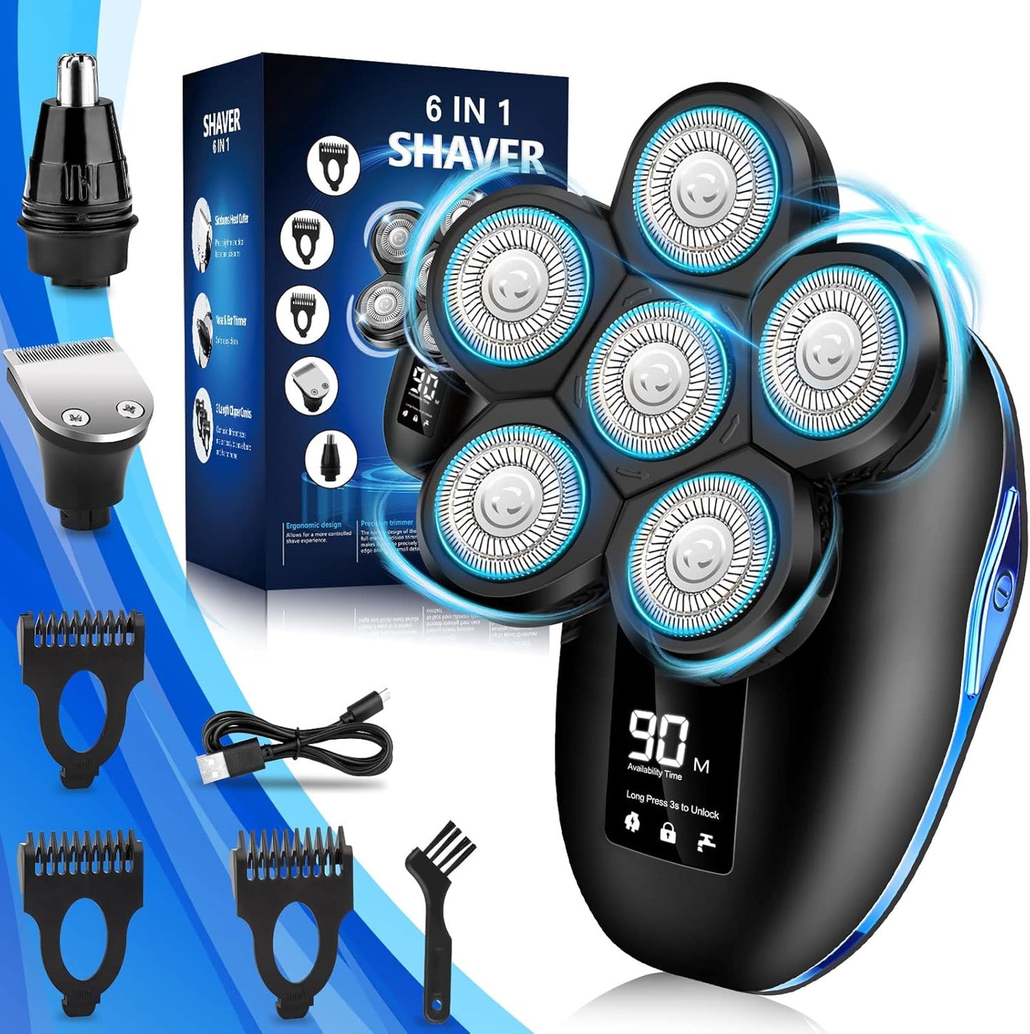 Afeitadora de cabeza para hombres calvos, afeitadora eléctrica 6 en...